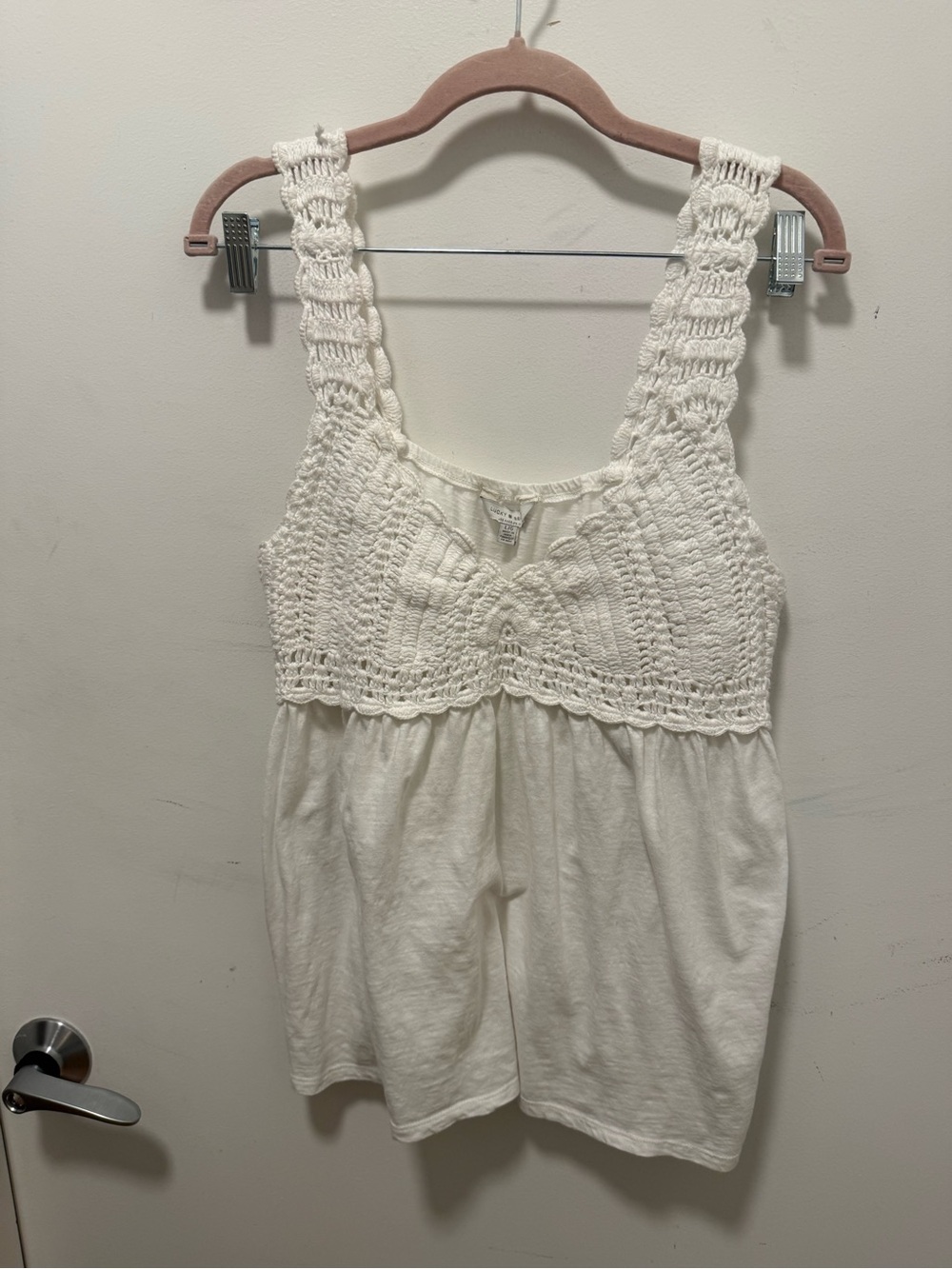 Lucky Brand Cream Crochet Knit Tank Top